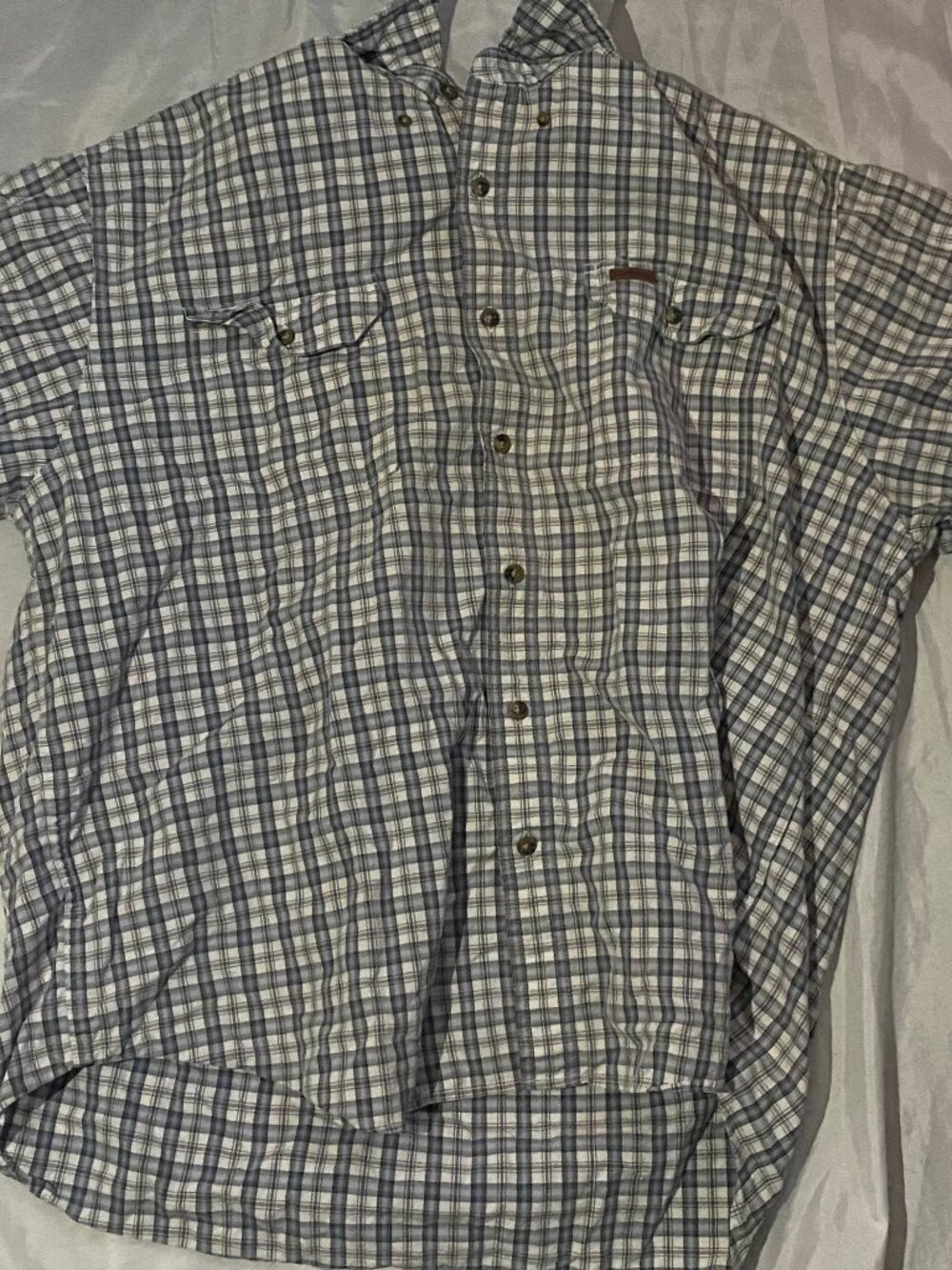 Carhartt Blue Plaid Button Up Short Sleeve Shirt Mens Size 2 XL
